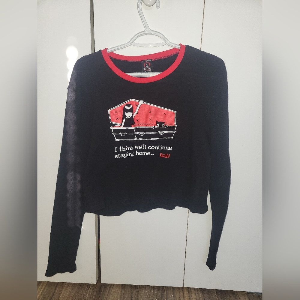 Emily The Strange crop waffle knit long sleeve